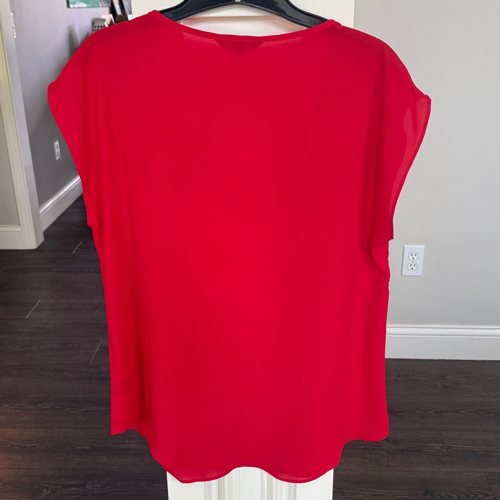 Express Women's Bright Red Ruffle Tie V-Neck Blouse Medium - Picture 5 of 6